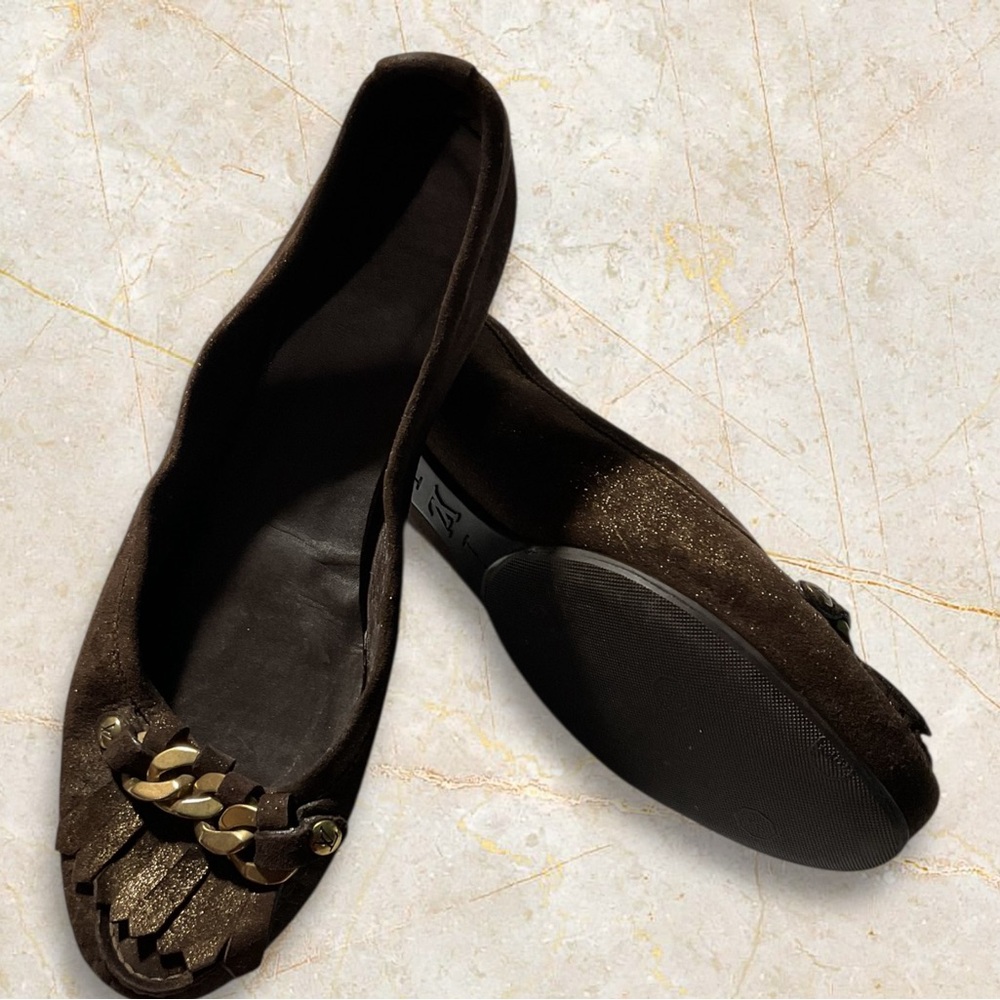 Louis Vuitton preowned Brown Fringe Almond-Toe Ballet Flats with Chain Accent - Picture 3 of 11